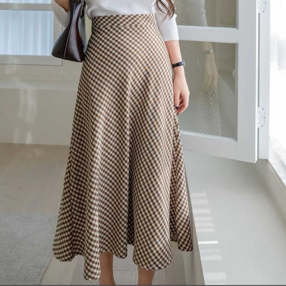 Dazy High Waisted Gingham Print A-line Skirt